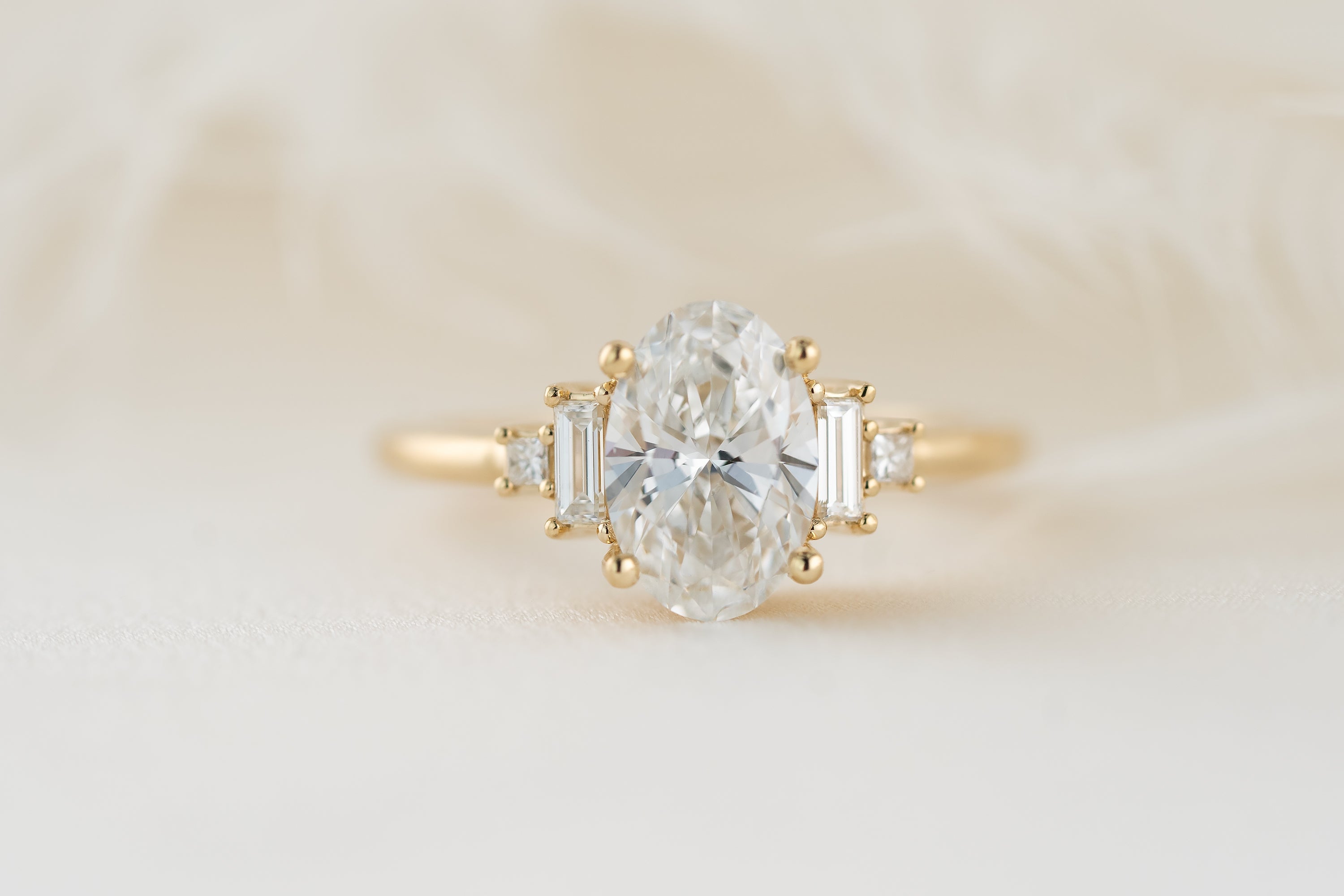 Marquise Shaped Three Stone Lab Grown Diamond Engagement Ring